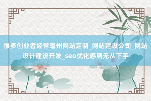 很多创业者经常毫州网站定制_网站建设公司_网站设计建设开发_seo优化感到无从下手